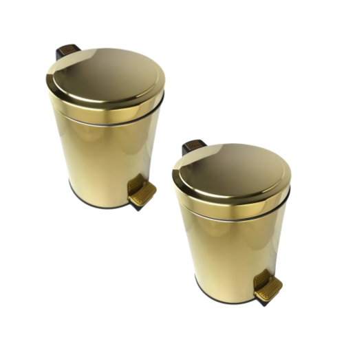 Kit Greta 2 Lixeiras Redondas Douradas em Aço Inox com Pedal