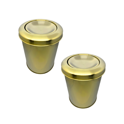 Kit Atena 2 Lixeiras Redondas Douradas em Aço Inox com Tampa Basculante