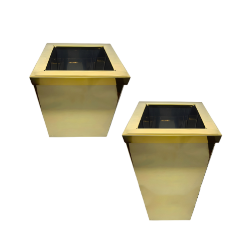 Kit Afrodite 2 Lixeiras Quadradas Douradas em Aço Inox com Tampa Aro