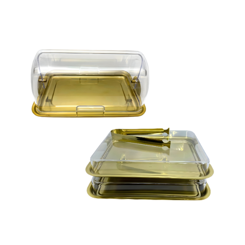 Kit Café da Manhã Dourado em Aço Inox, Acrílico e Vidro