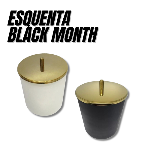 ESQUENTA BLACK: Kit Lara/Mathilde Lixeiras Brancas/Pretas e Douradas em Plástico e Aço Inox com Tampa Pino 5,4L
