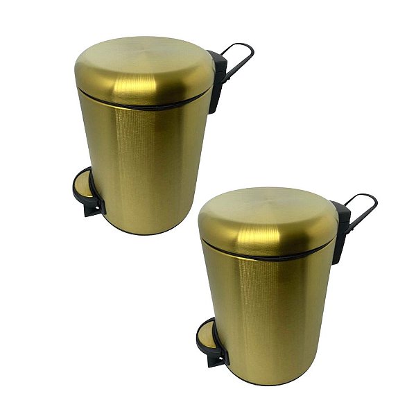 Kit 2 Lixeiras Dourada em Aco Inox Fosca para banheiro Com Pedal