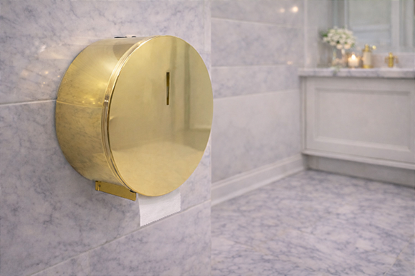 Dispenser de Papel Higiênico Aurora Dourado em Aço Inox com Trava