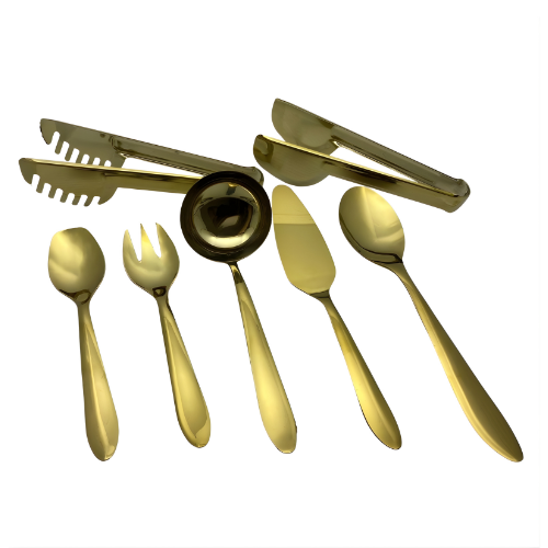 Conjunto de Utensílios Versalhes 7 peças Dourado em Aço Inox