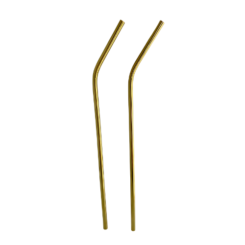 Conjunto de Canudos Luxor 2 peças Dourado em Aço Inox