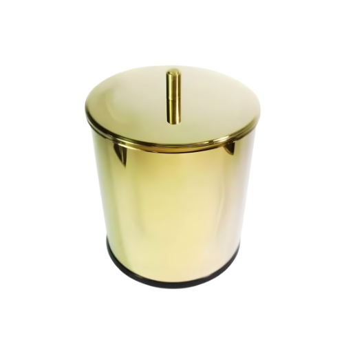 Lixeira Margot Redonda Dourada em Aço Inox com Tampa Pino