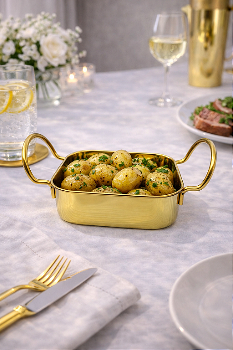 Mini Travessa Luxor Dourada em Aço Inox