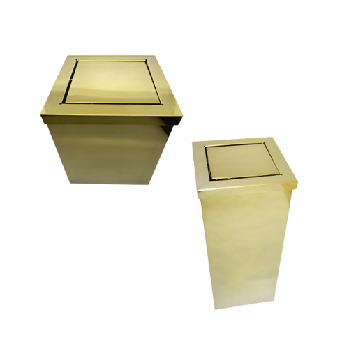 Kit Sofia 2 Lixeiras Quadradas Douradas em Aço Inox com Tampa Basculante