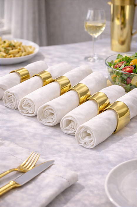 Conjunto de Argolas para Guardanapos Lena 6 peças Dourado em Aço Inox