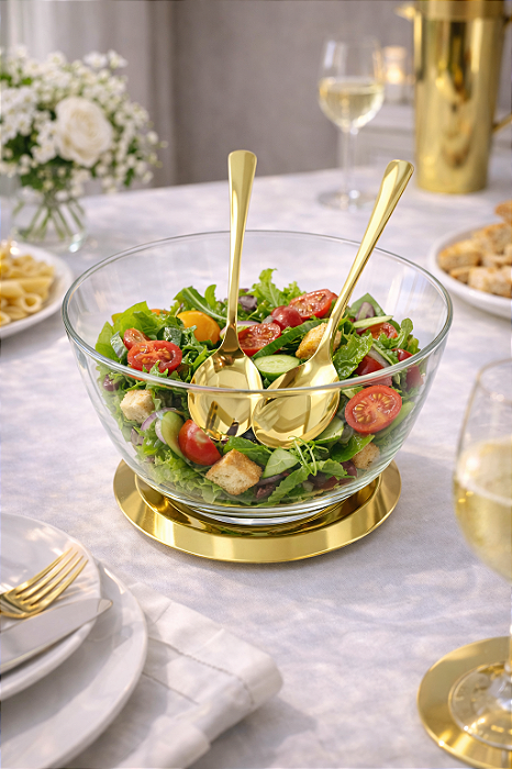 Saladeira Luxor 4 peças Dourada em Aço Inox e Vidro