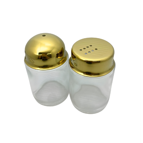 Conjunto de Saleiro e Paliteiro Luxor 2 peças Dourado em Vidro e Aço Inox