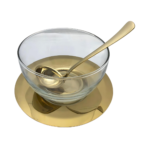 Conjunto para Molho Luxor 3 Peças Dourado em Vidro e Aço Inox