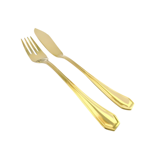 Faqueiro para Peixe Victoria 12 peças Dourado em Aço Inox