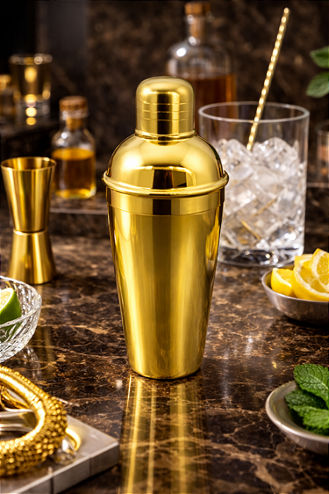 Coqueteleira Dourada em Aço Inox Bar com Coador 500ml Luxor