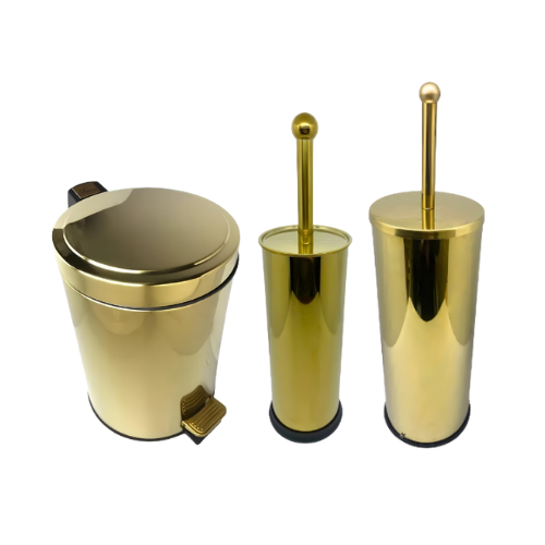 Kit Banheiro Moderno 3 peças Dourado em Aço Inox