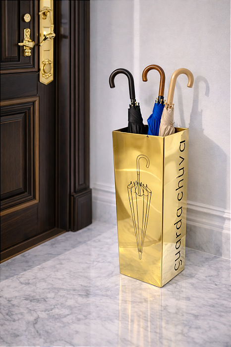 Porta Guarda-Chuva Luigi Quadrado Dourado em Aço Inox