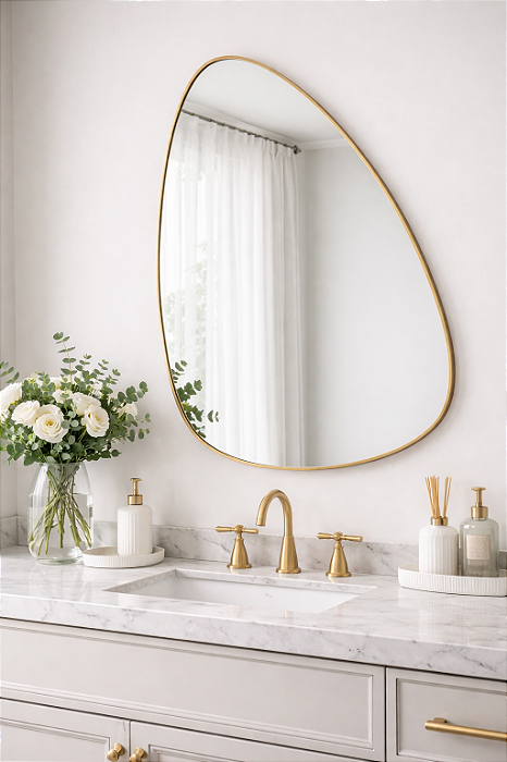 Espelho Orgânico Aurora com Borda Dourada em Metal