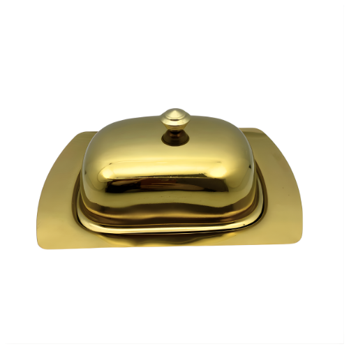 Manteigueira Lena Dourada em Aço Inox com Tampa