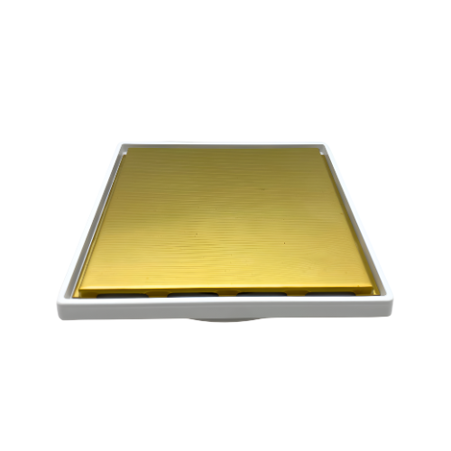 Ralo Charles Oculto Quadrado Dourado e Branco em Aço Inox e Plástico