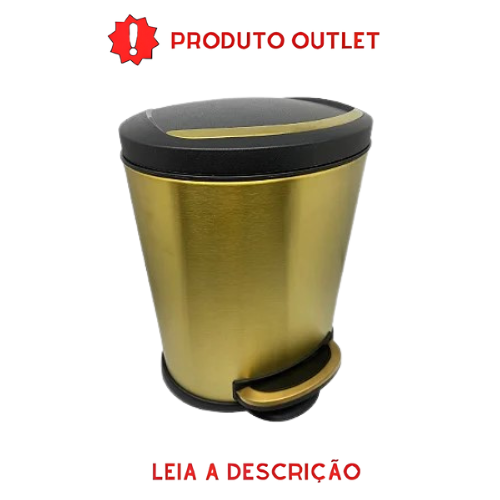 Lixeira Oval Dourada Fosca e Preta Eros em Aço Inox e Plástico com Pedal OUTLET