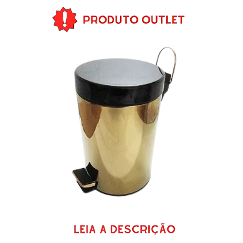 Lixeira Redonda Dourada e Preta Sasha em Aço Inox com Pedal OUTLET