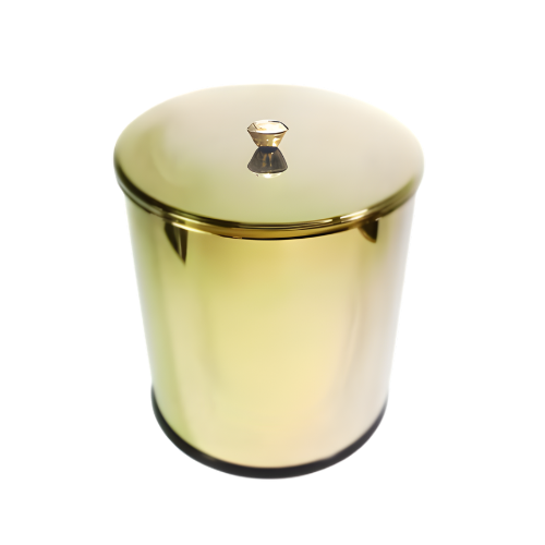 Lixeira Margarida Redonda Dourada em Aço Inox com Tampa Pino