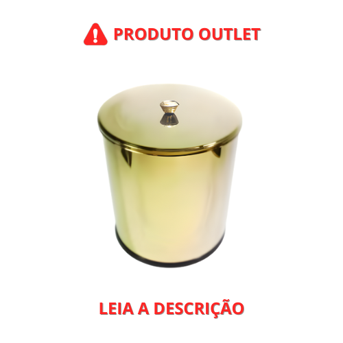 Lixeira Margarida Redonda Dourada em Aço Inox com Tampa Pino OUTLET