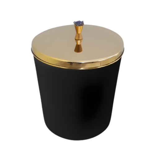 Lixeira Mila Crystal Redonda Preta e Dourada em Plástico e Aço Inox com Tampa Pino e Cristal 5L