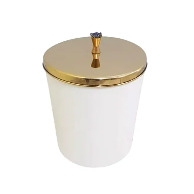 Lixeira Redonda Dourada e Branca Lilian Crystal em Aço Inox e Plástico com Tampa Pino 5L