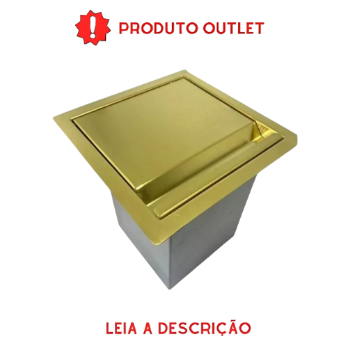 Lixeira Quadrada Dourada Helena em Aço Inox para Embutir com Tampa Articulada OUTLET