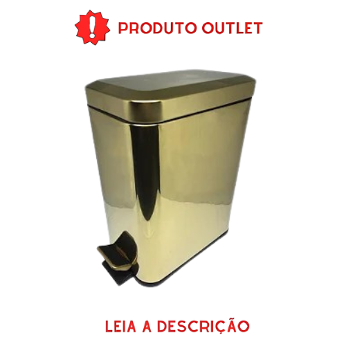 Lixeira Retangular Dourada Alice em Aço Inox com Pedal OUTLET