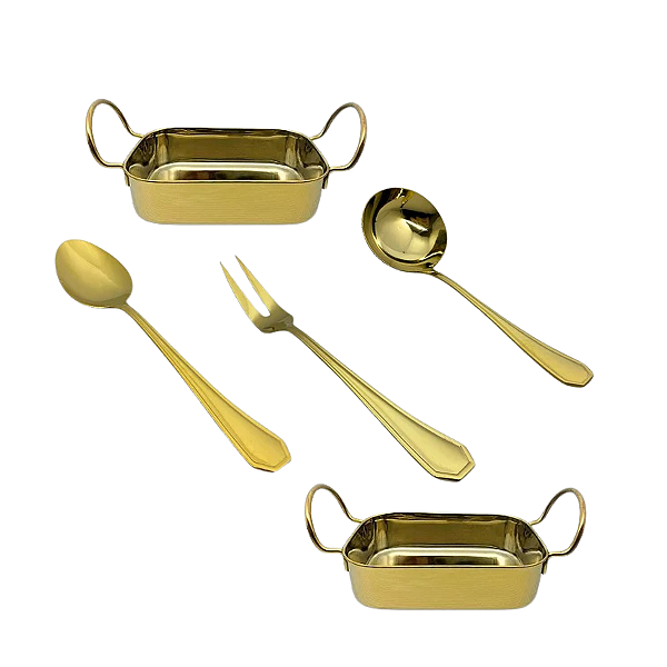 Kit Variados para Cozinha Dourado em Aço Inox 5 peças