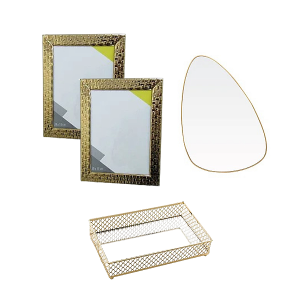 Kit Variados para Banheiro Dourado em Aço Inox 3 peças