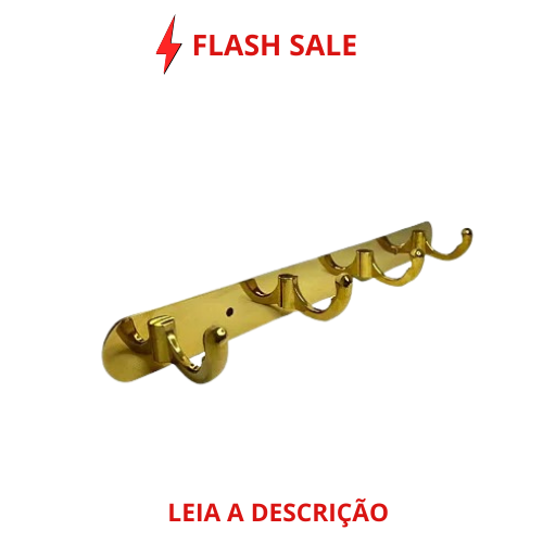Cabide de Parede Matrizza Dourado em Aço Inox com 4 Ganchos