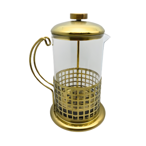 Cafeteira Prensa Francesa Melly Dourada em Vidro e Aço Inox