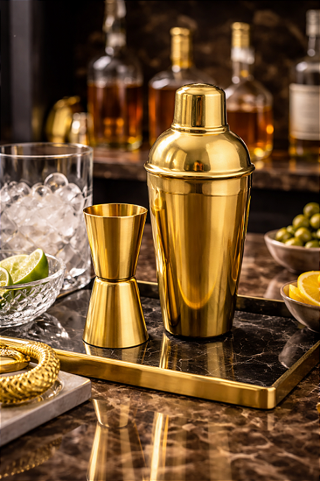 Kit Bartender Dourado em Aço Inox