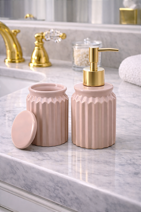 Conjunto Almond 2 peças Nude e Dourado em Cerâmica e Plástico