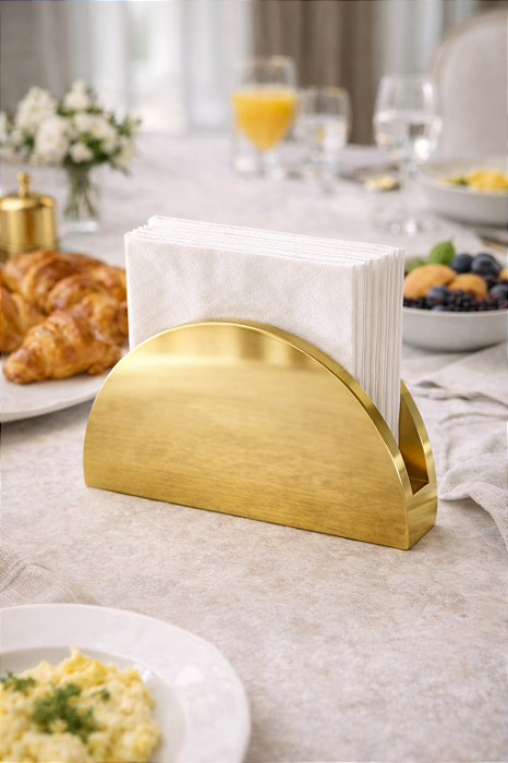 Conjunto de Porta Guardanapos Lena 2 peças Dourado em Aço Inox