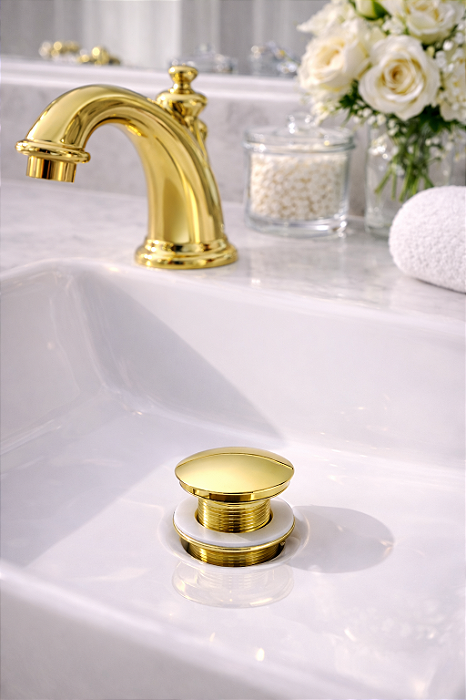 Válvula Luigi Click Redonda Dourada em Metal 1.1/4