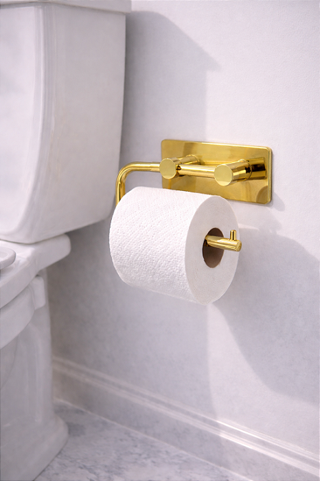 Porta Papel Higiênico de Parede Luigi Dourado em Aço Inox