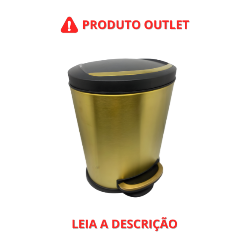 Lixeira Eros Oval Dourada Fosca e Preta em Aço Inox com Pedal 5L OUTLET