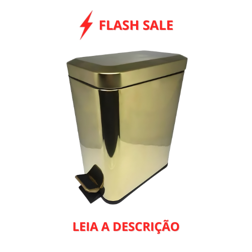 Lixeira Alice Retangular Dourada em Aço Inox com Pedal 5L