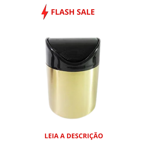 Lixeira Redonda Dourada e Preta Emily em Aço Inox e Plástico com Tampa Basculante 1,1L