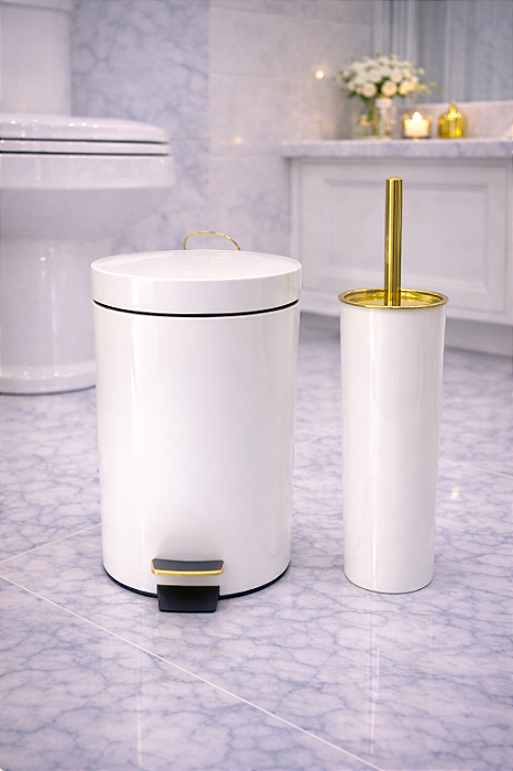 Kit Agnes 2 peças Branco e Dourado em Aço Inox