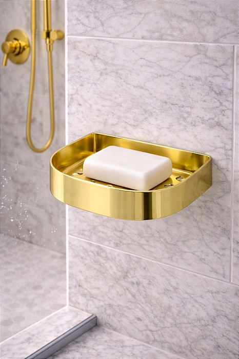 Saboneteira de Parede Aurora Dourada em Aço Inox