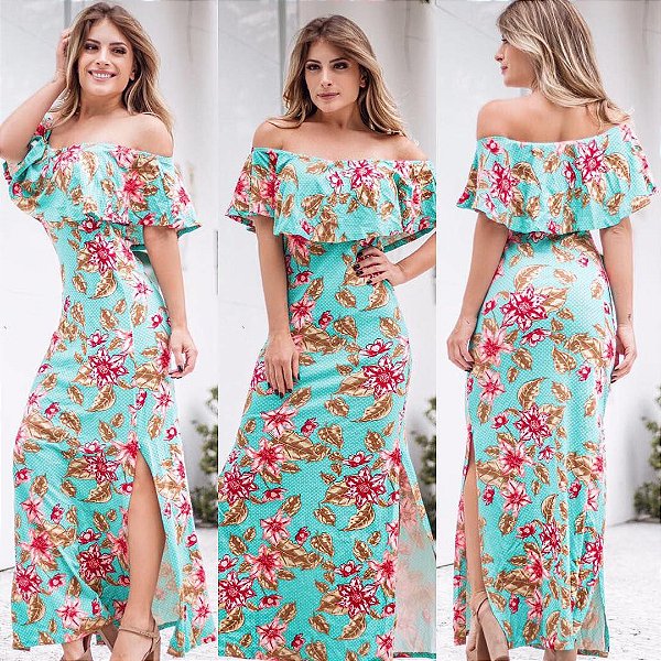 vestido longo floral ciganinha
