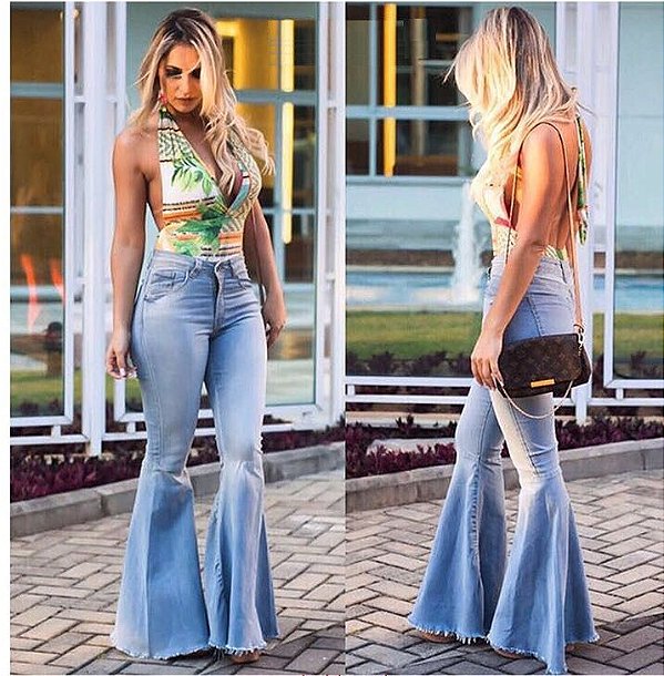 calça flare barra larga