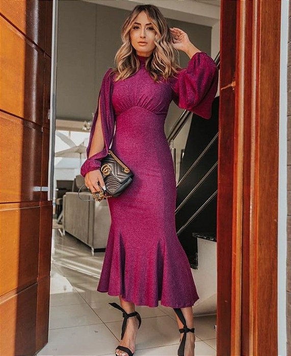 vestido midi roxo