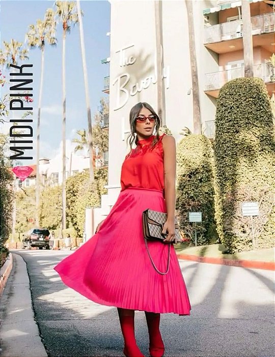 saia plissada midi pink
