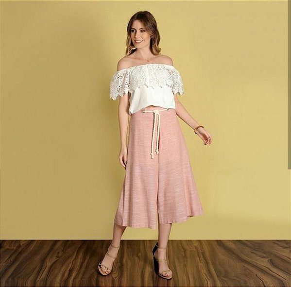 calça pantacourt rosa bebe
